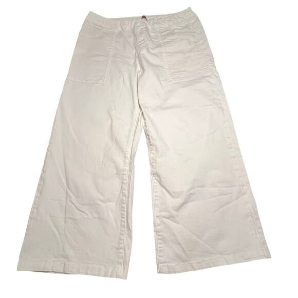 Soft Surroundings Wide Leg Jeans Sailor Crop White Denim Size Large Pull On - Picture 1 of 9